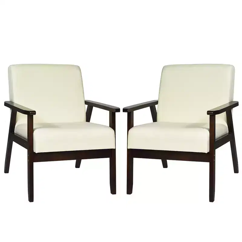 Costway Set of 2 Fabric Accent Armchair Solid Wood Upholstered Lounge Chair Yellow\Beige\Grey\ Orange\Blue\Grey
