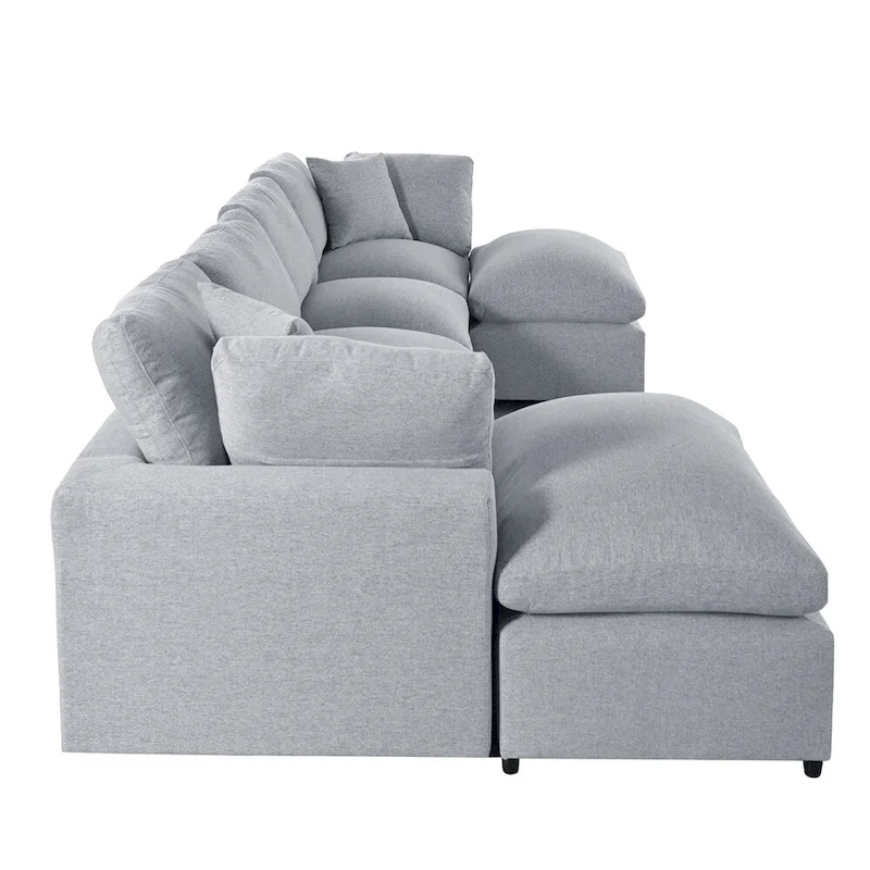 Modern U-Shape Sectional Sofa, 2 Large Chaise with Removable Ottomans