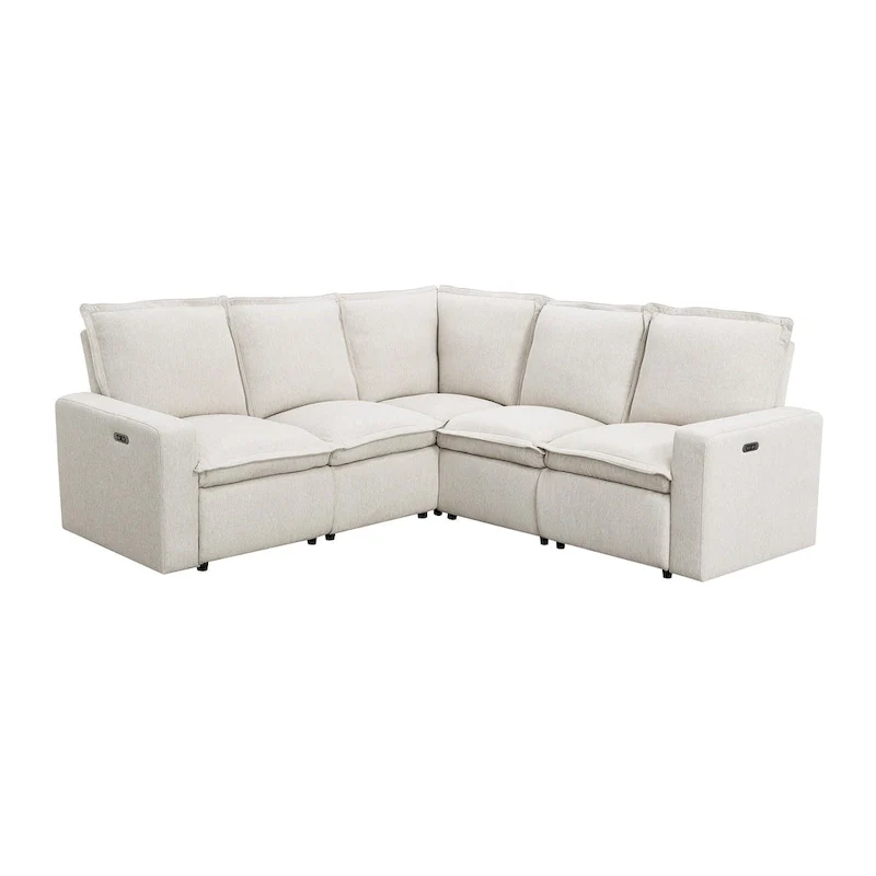 Linen L-Shaped Sectional Sofa with Power Recliners & USB