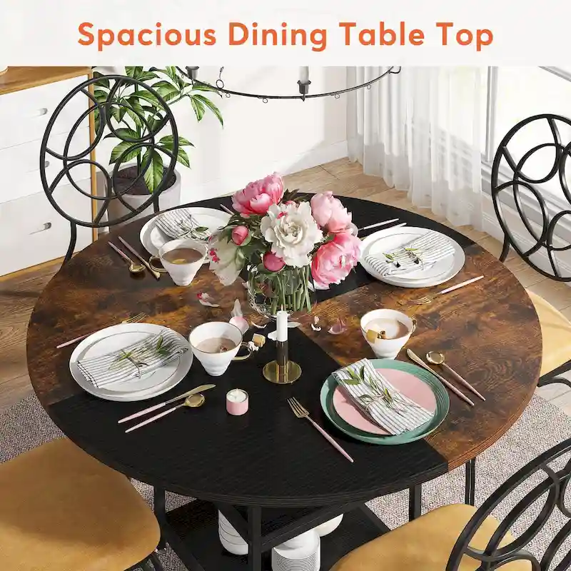 White Round Dining Table with Gold Legs - Seats 4