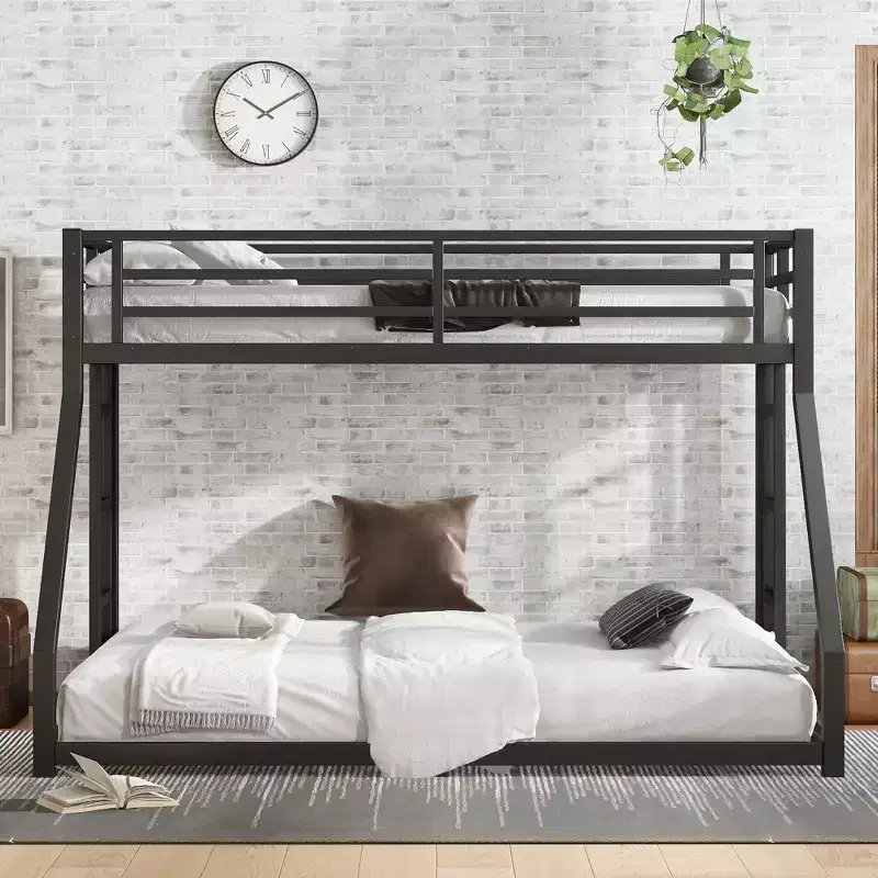 Bellemave Metal Twin XL over Queen Bunk Bed with Dual Side Ladders, Heavy Duty Frame, Noise-Free, No Box Spring Needed, Space-Saving, Black