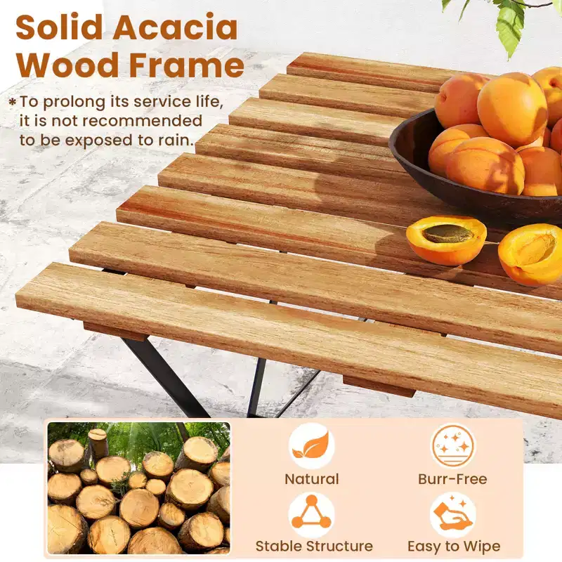 Costway 5 PCS Patio Acacia Wood Dining Set w/ 4 Folding Chairs Slatted Seat & Tabletop