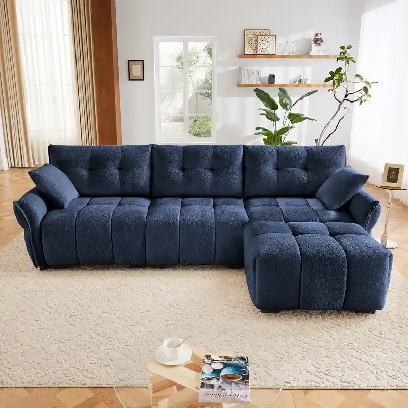 Blue / Green / Burnt Orange / White Chenille 3-Seater Sofa with Ottoman
