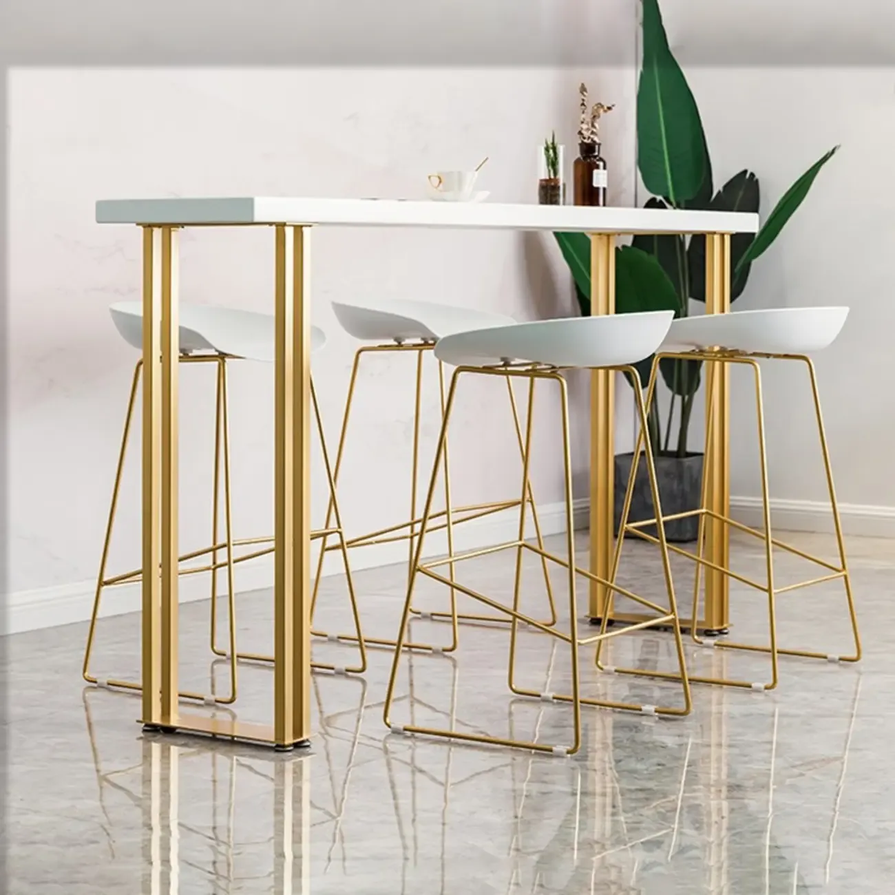 Glam White Wood Gold Iron Sled Bar Tables