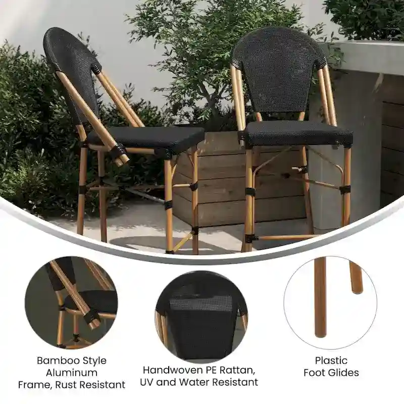 2PK Stacking Bistro Chair with Metal Frame & PE Seat