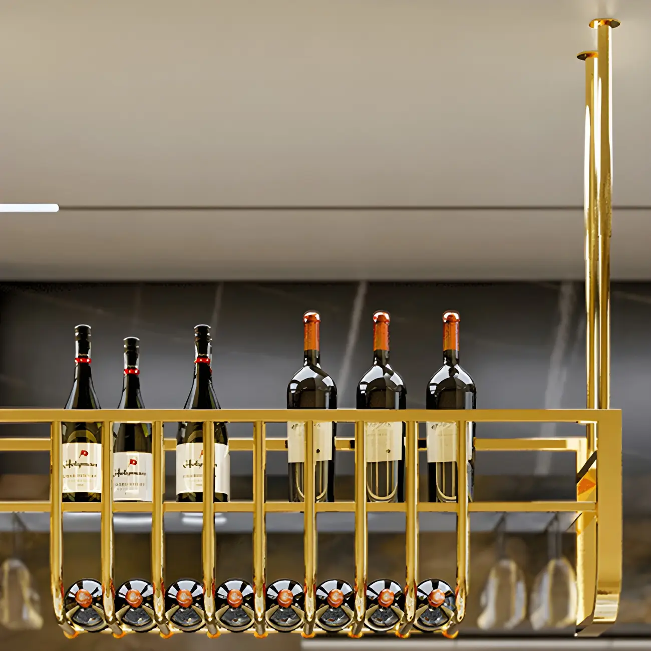 Wall-Mounted Metal Wine Rack Glam Gold Stylish