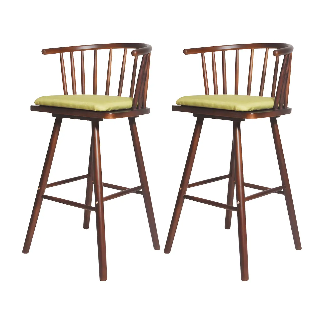 Traditional Wooden Low Back Bar Stool with Cushioned Seat