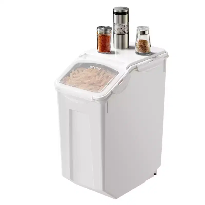 VIYET 4.5Gal/20L 1Pack Airtight Food Storage Container, Wheels & Measuring Cup for Rice Pet Food Grain Flour,white