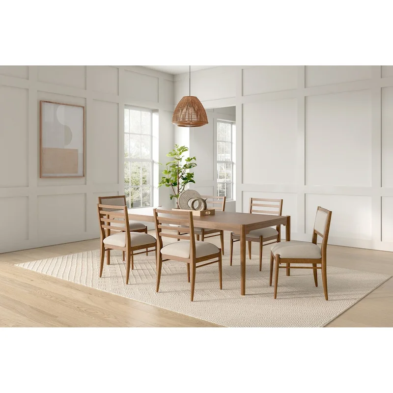 Modern Wood Rectangular Kitchen Dining Table with Six Chairs, Brown