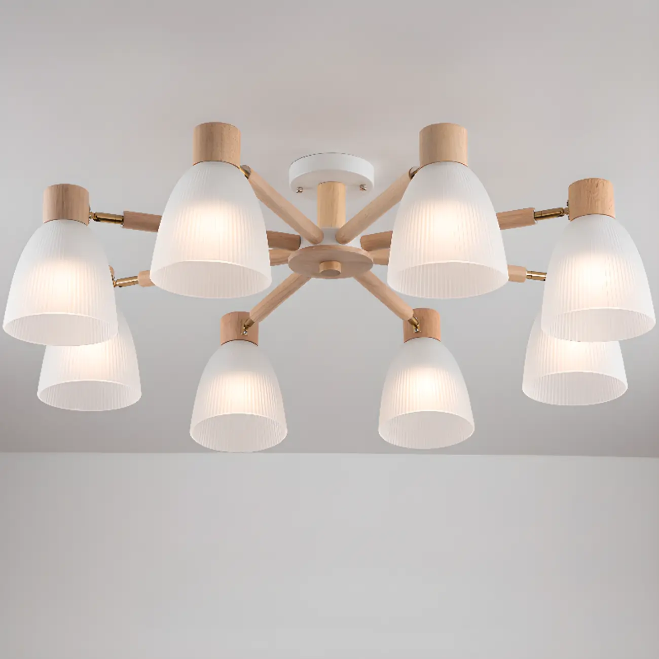 Natural White Cone Glass Wooden Semi Flush Mount Ceiling Light