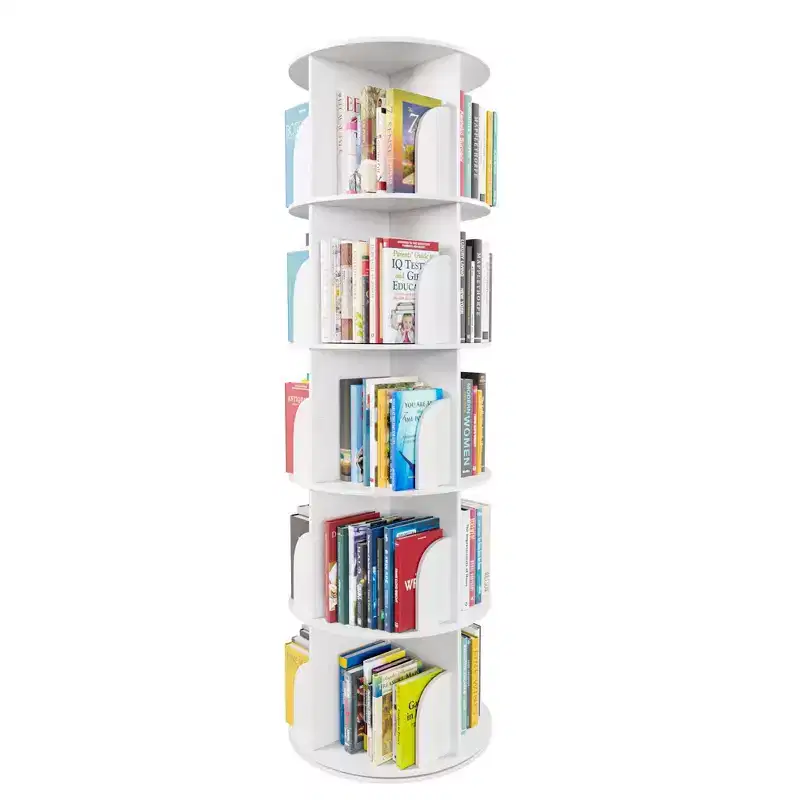 Rotating Bookshelf, Vertical 360 Spinning Shelf Organizer, Space-Saving Round Tower, White-SpaceAid
