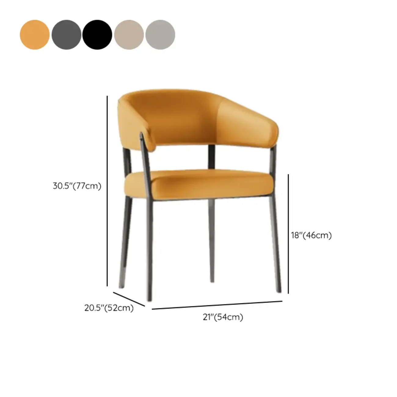 Modern Faux Leather Arm Dining Chair Open Back Alloy Legs