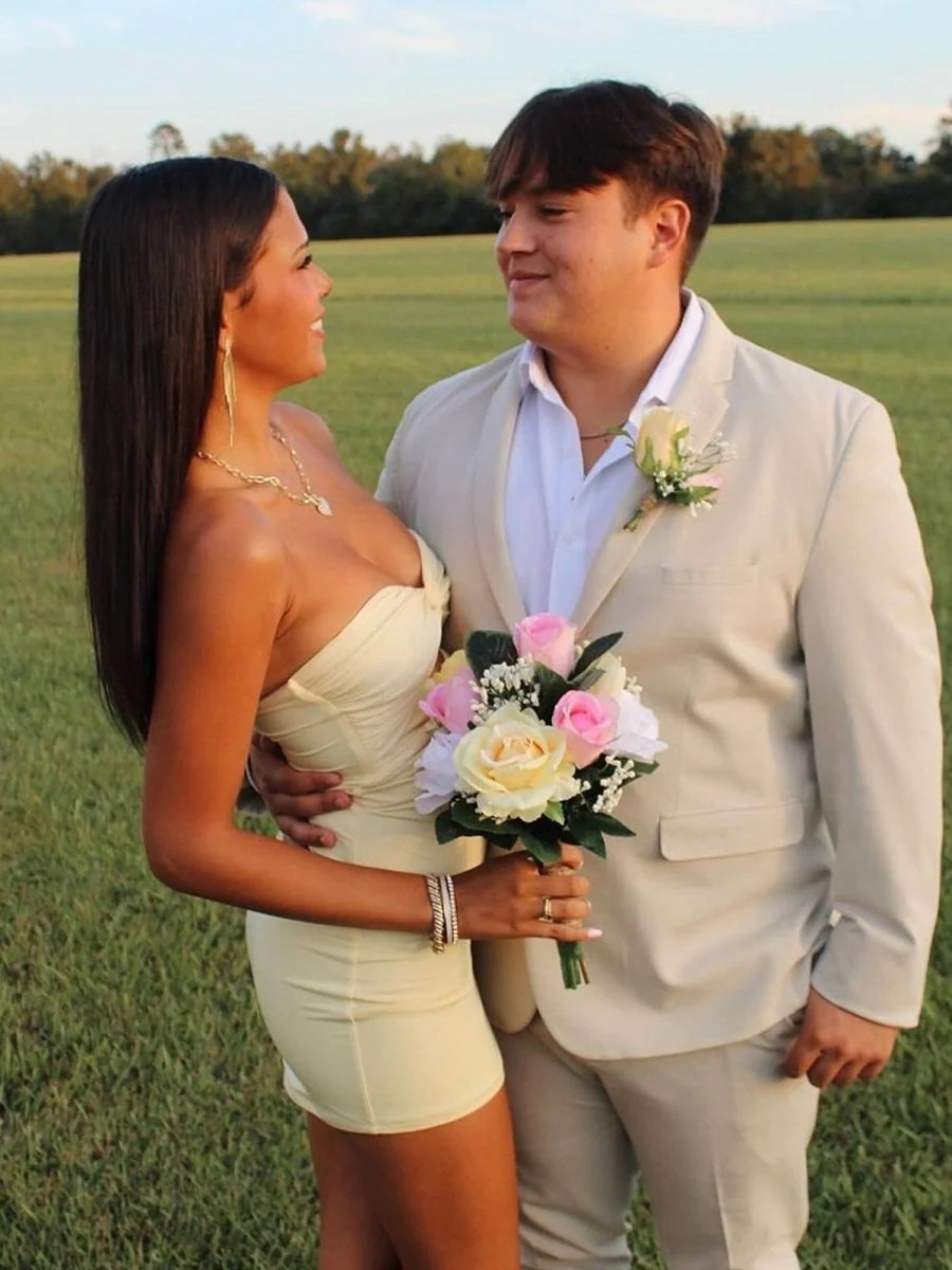 Yellow - Strapless Sheath Short Homecoming Dresses With Keyhole