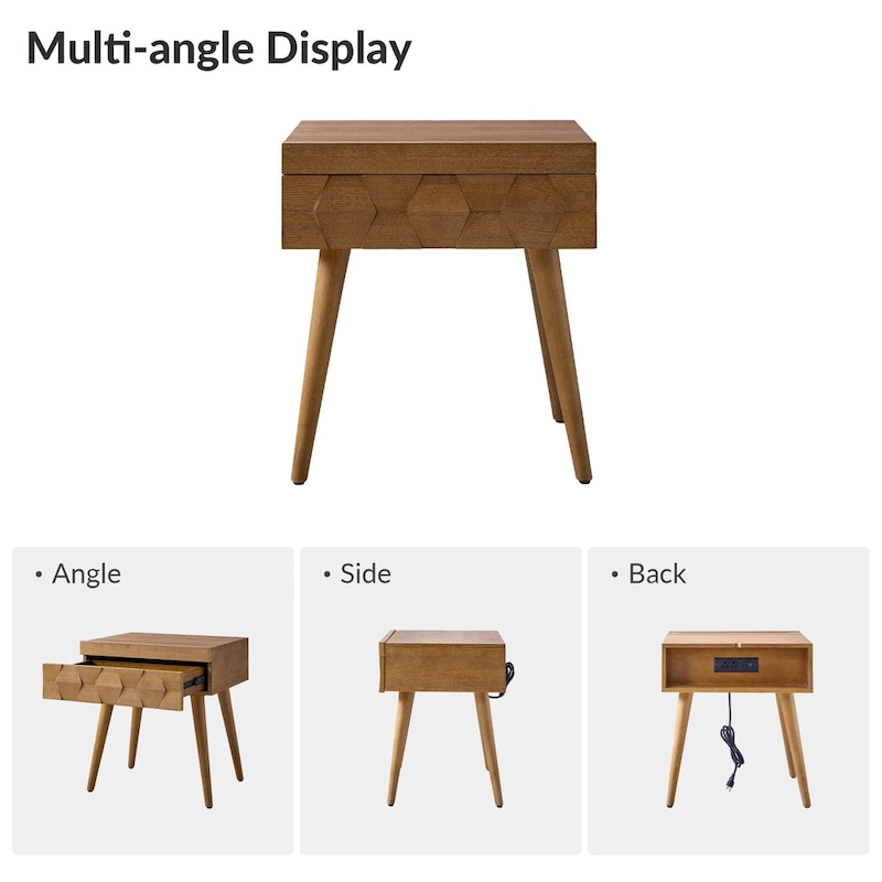 Julian Mid-century Modern End Table with Charging Station by HULALA HOME