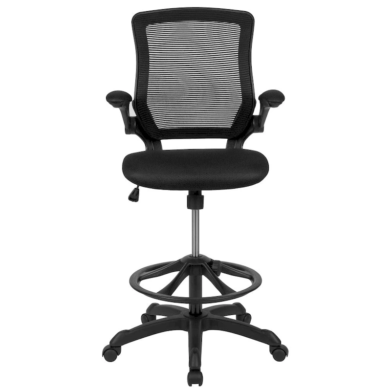 Mid-Back Mesh Ergonomic Drafting Chair with Foot Ring and Flip-Up Arms