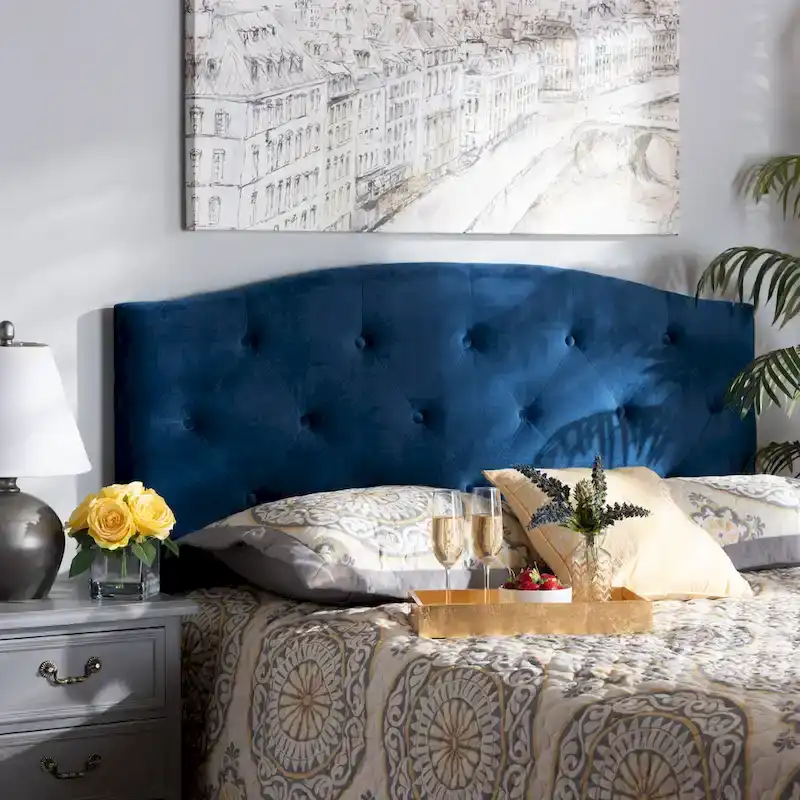 Navy Blue Velvet Button-Tufted Headboard – Queen / Full / King, 1-Person