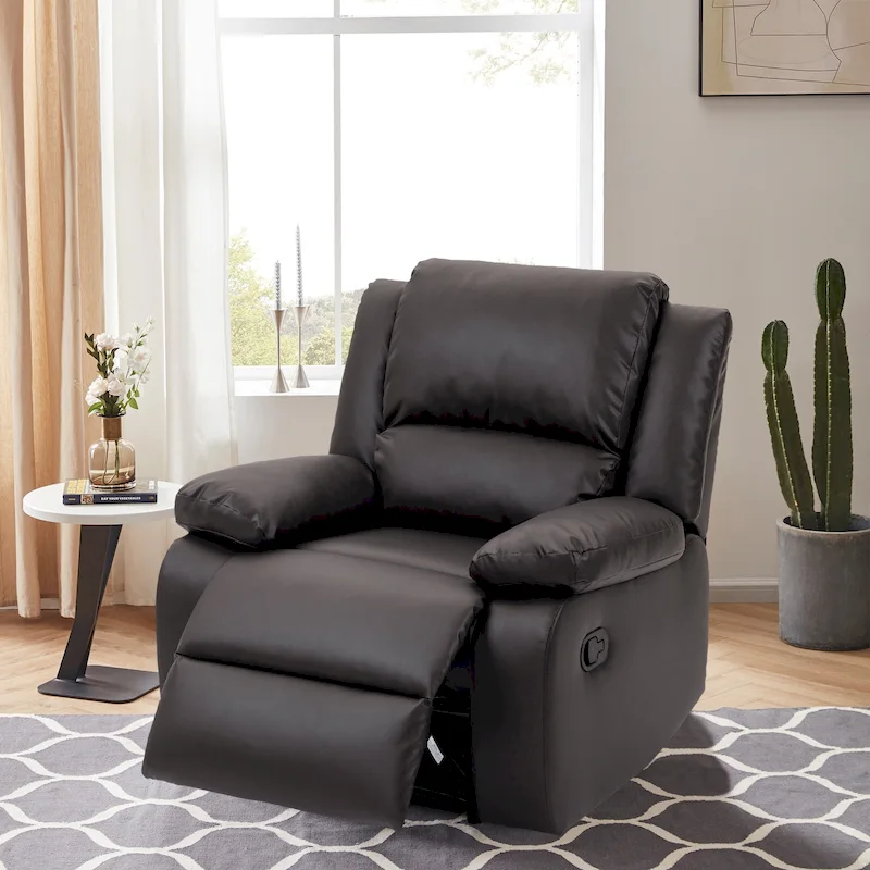 Vegan Leather Upholstered Push Back Manual Recliner Chair
