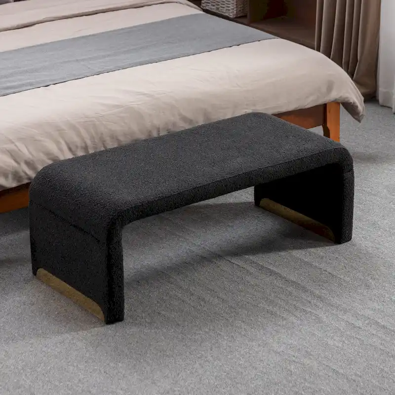 Modern New Boucle Fabric Loveseat Ottoman Footstool Bedroom Bench Shoe Bench With Gold Metal Legs