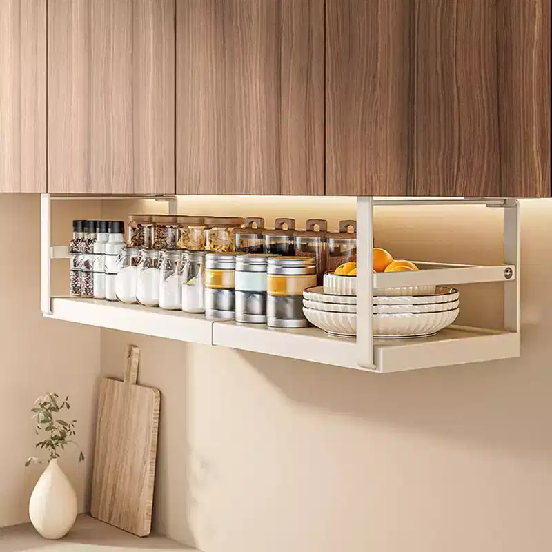 Expandable Under Cabinet Shelfs, Hanging Under Shelf Storage Basket, Metal Storage Shelf, Heavy Duty Carbon Steel Hanging Organizer for Pantry Kitchen