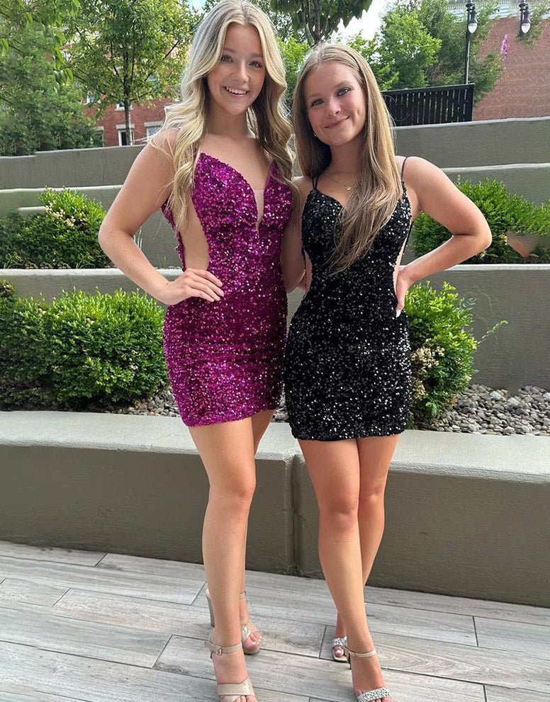 Sheath Fuchsia Sequin Mini Party Dresses