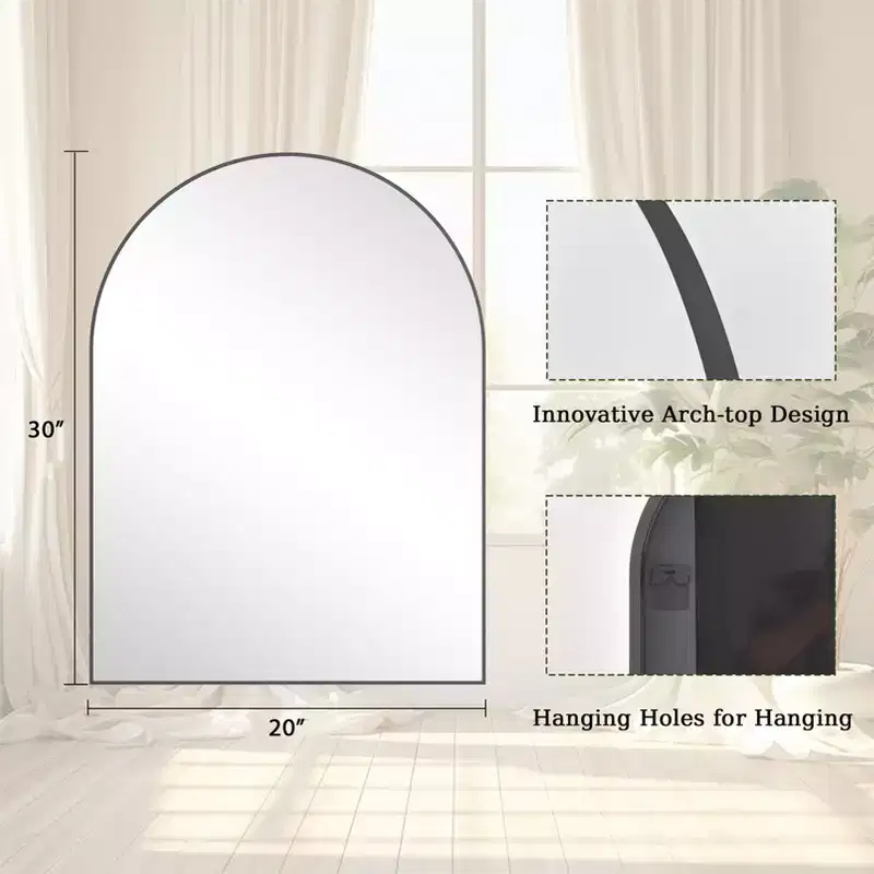 Arched Wall Mirror with Metal Frame - Bathroom Vanity Mirrors for Home Decor
