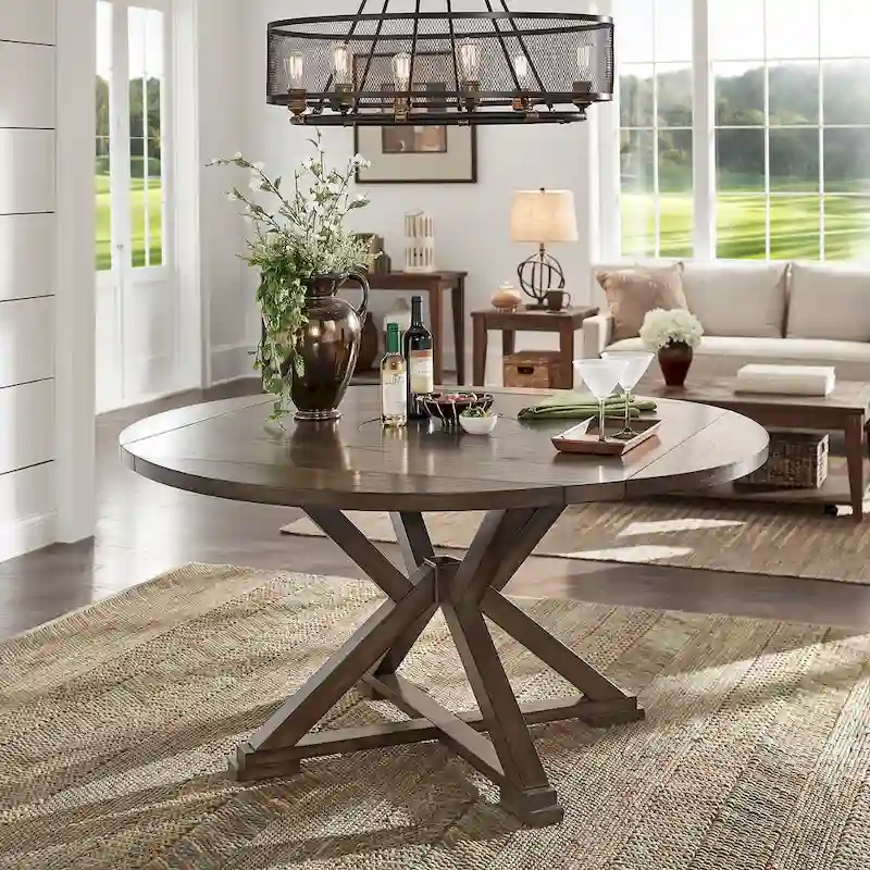 Espresso Round Drop Leaf Pedestal Dining Table for 4–6
