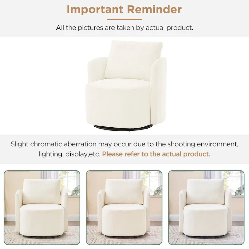 360 Swivel Chair, 29.9 Accent Barrel Armchair, Upholstered Swivel Sofa Chair with Curved Design