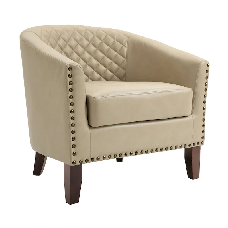 Modern Faux Leather Barrel Accent Chair with Wood Legs