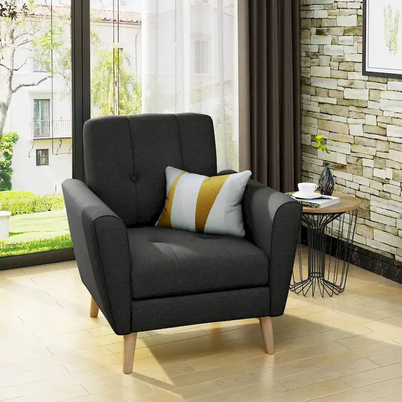 Charcoal & Natural / Grey / Beige / Blue Mid-Century Tufted Fabric Club Chair, Single