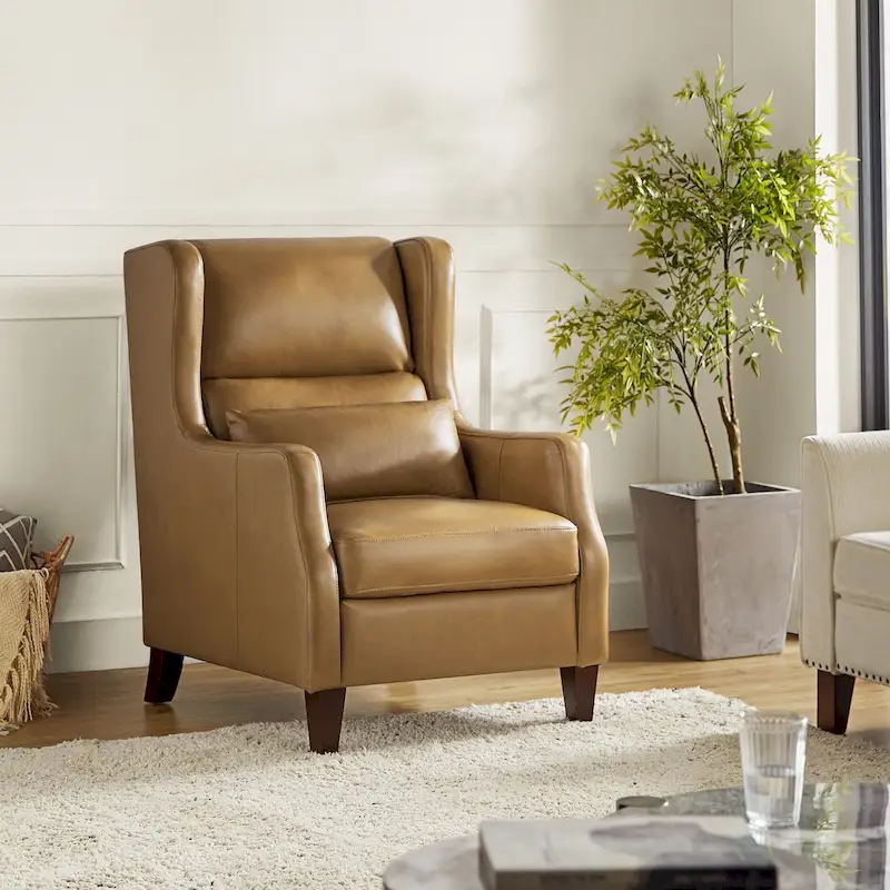Erich Genuine Leather Wingback Armchair with Pillow by HULALA HOME