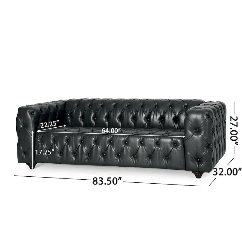 Faux Leather Button Tufted 3-seater Sofa with Wood Legs