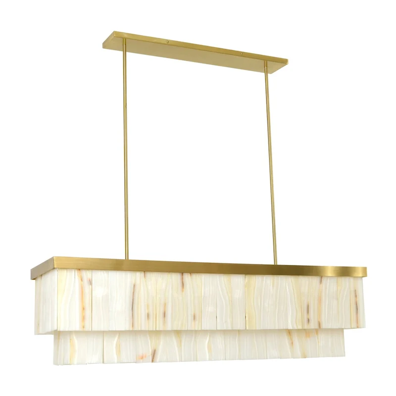 Beacon Lighting Elora 7 Light Rectangle Pendant with Jade Stone - Brass