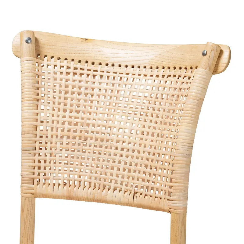 Fields Mid-Century Woven Rattan and Natural Wood Dining Chair Set (2PC)
