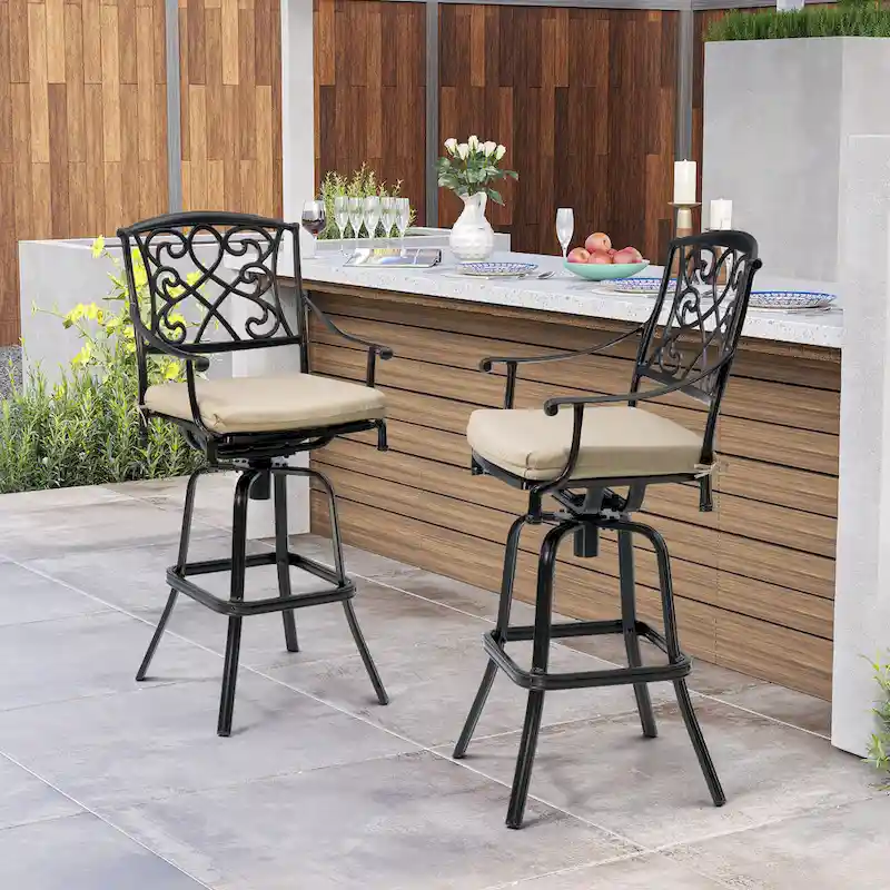 Pellebant Patio Aluminum Swivel Bar Stool with Sunbrella Cushion