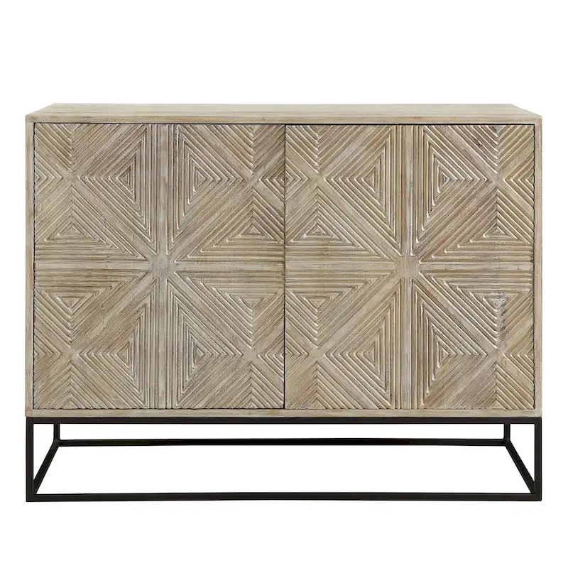 Parker 42-inch Mango Wood Carved 4-Door Sideboard with Iron Base