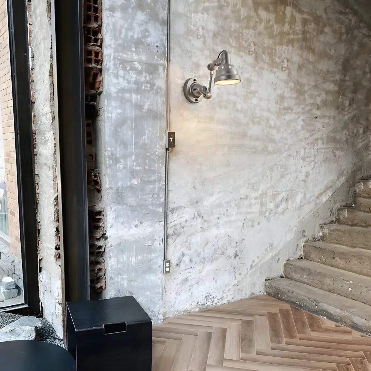 Industrial Metal Silver Adjustable Swing Arm Wall Light