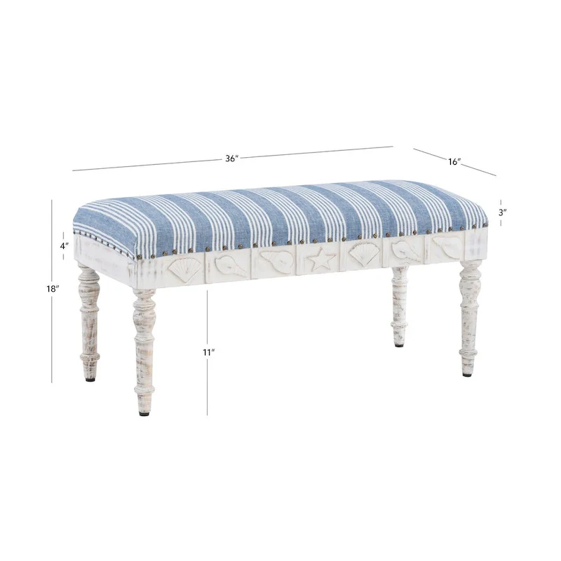Seashell Upholstered Entryway Bench – Mango Wood, 400 lb Capacity