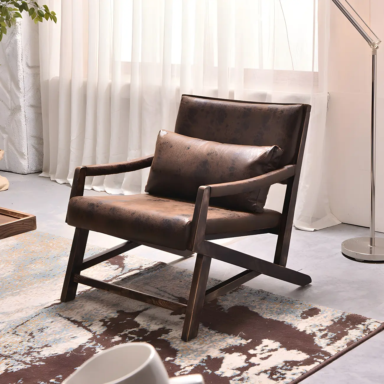 Modern Faux Leather Lounge Chair with Pillow Back
