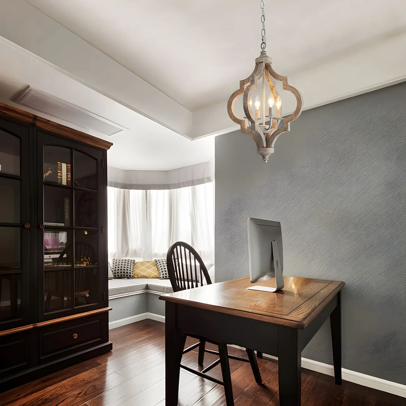 Traditional Farmhouse Wooden Caged Candelabra Chandelier