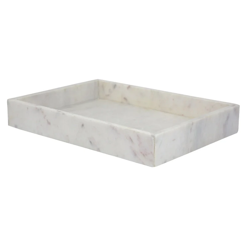 A&B Home Rectangular Marble Tray - White