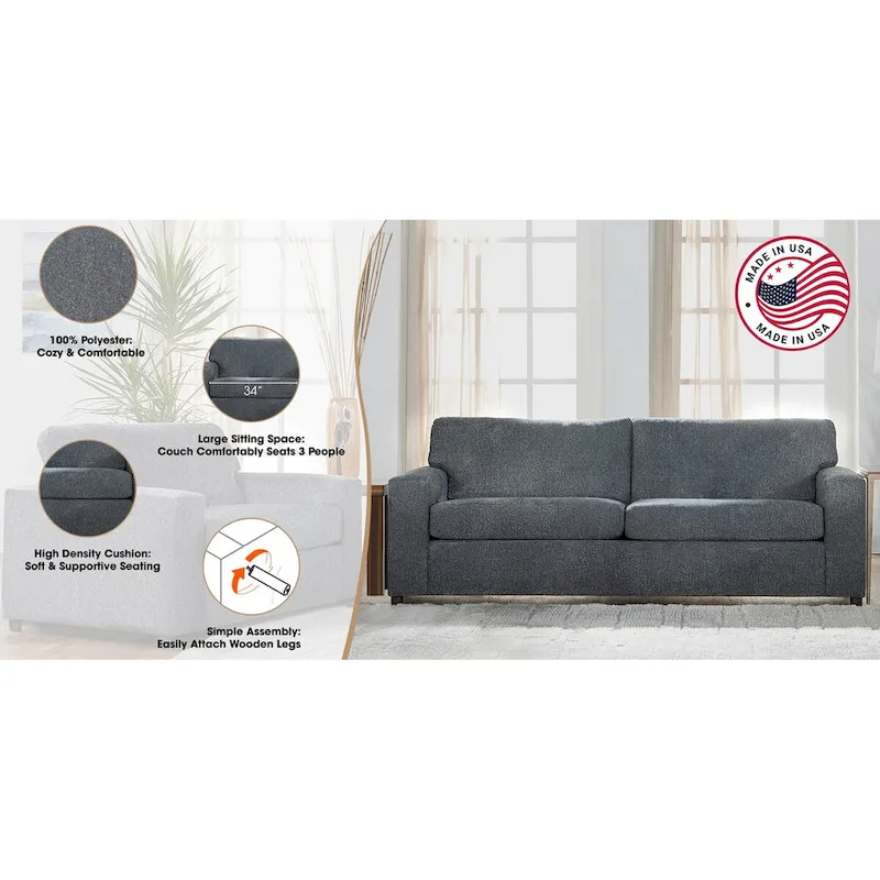 New Classic Furniture Leo Cushion Back Sofa, Made in USA