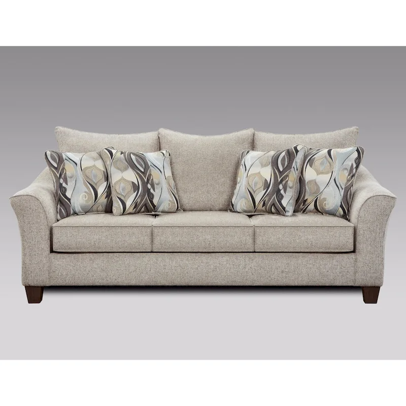 Chocolate / Grey / Silver Fabric Pillowback Sofa, Seats 3