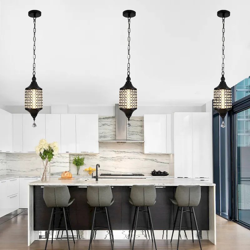 CurveCurio 7  Classic Crystal Pendant w Dimmable LED Light, Adjustable Hanging Chain up to 70 inches