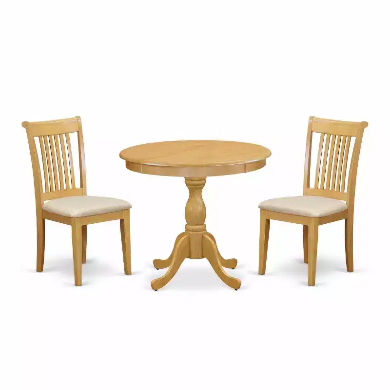 3-Piece Natural Oak Finish Solid Wood Top - Dining Room Set - Seats 4