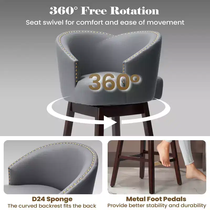Crestlive Products 26.4inch Bar Height Set of 2 Swivel Bar Stools with Faux Leather Seat & Back Cushion Home Decor