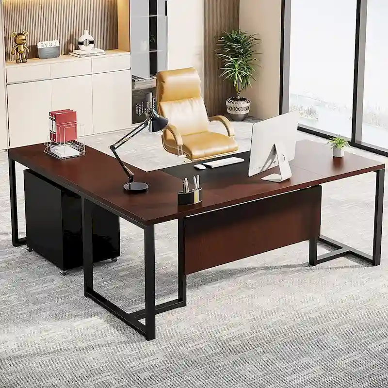 70.8 Inch Executive Desk with File Cabinet Large L Shaped Office Executive Desk Computer Desk