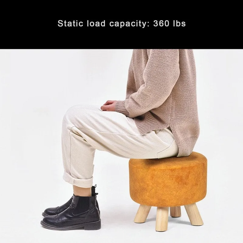 Adeco Round Ottoman Velvet Foot Rest Stool with Non-Skid Legs