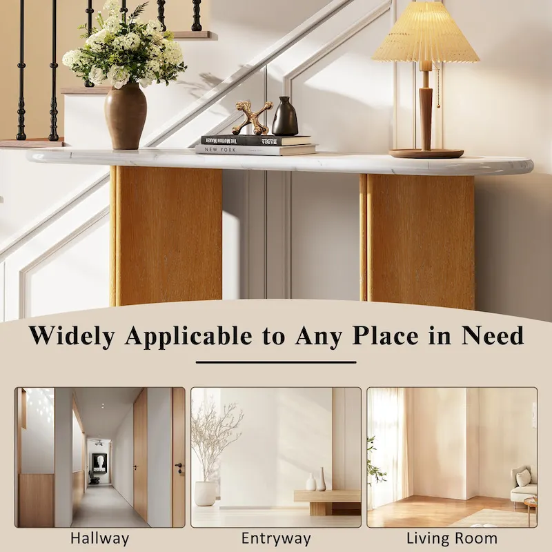 53.9  Console Table with Faux Marble Top & Wood Base