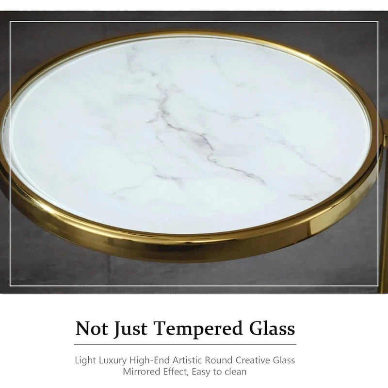 Round Tempered Glass Coffee Table with 3 Tiers 360 Degrees Rotating Top