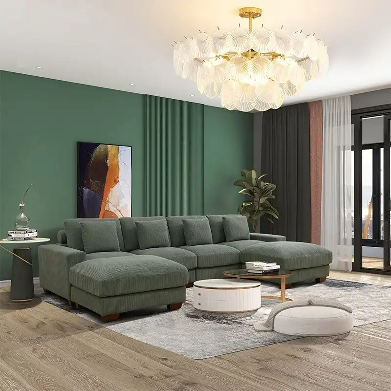 Corduroy Upholstered U-Shaped 6-Piece Sectional Sofa with Ottomans